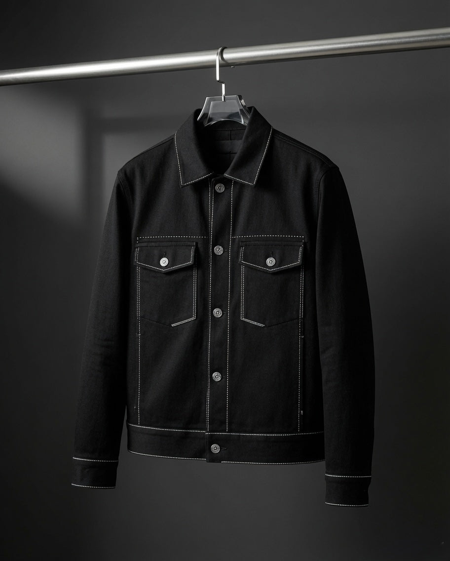 Black Denim Jacket with Contrast Stitching
