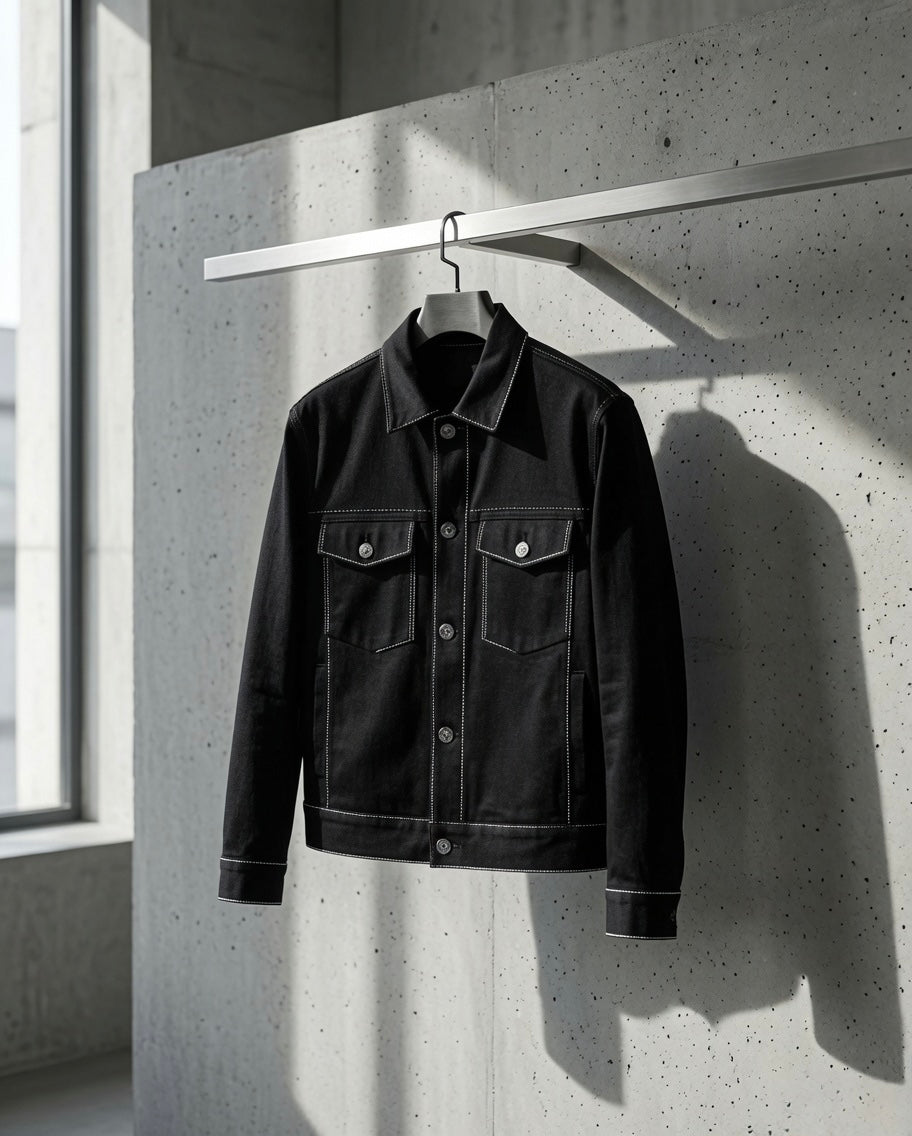 Black Denim Jacket with Contrast Stitching