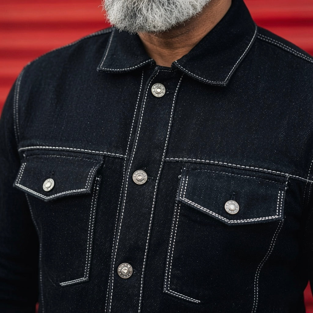 Black Denim Jacket with Contrast Stitching