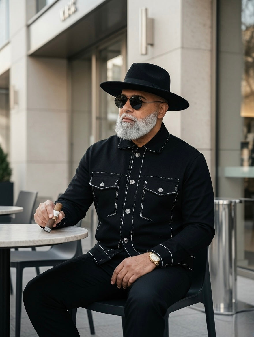 Black Denim Jacket with Contrast Stitching