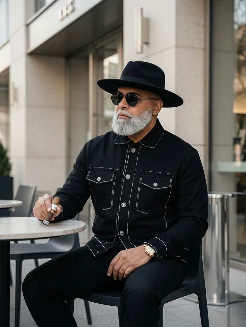 Black Denim Jacket with Contrast Stitching