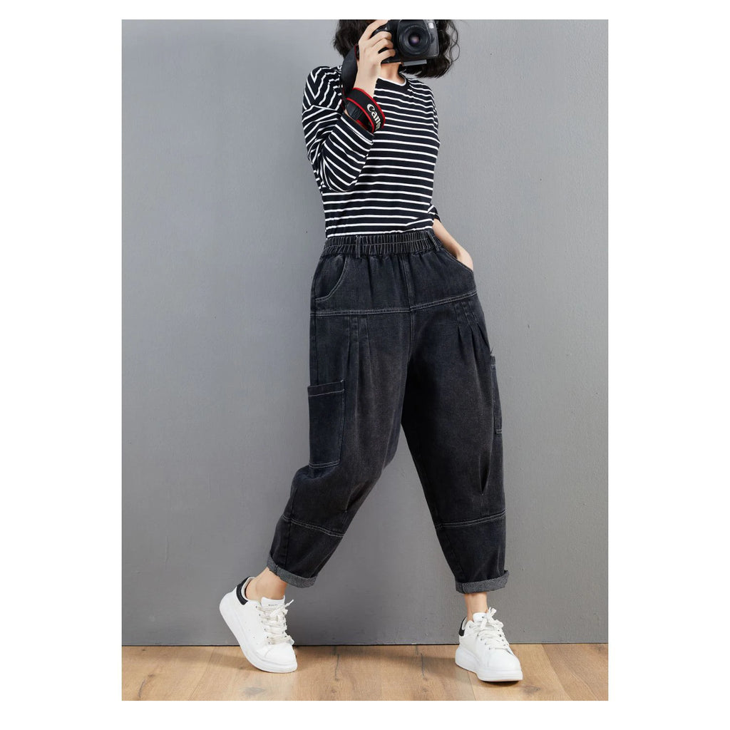 Oversized Washed Denim Harem Pants
