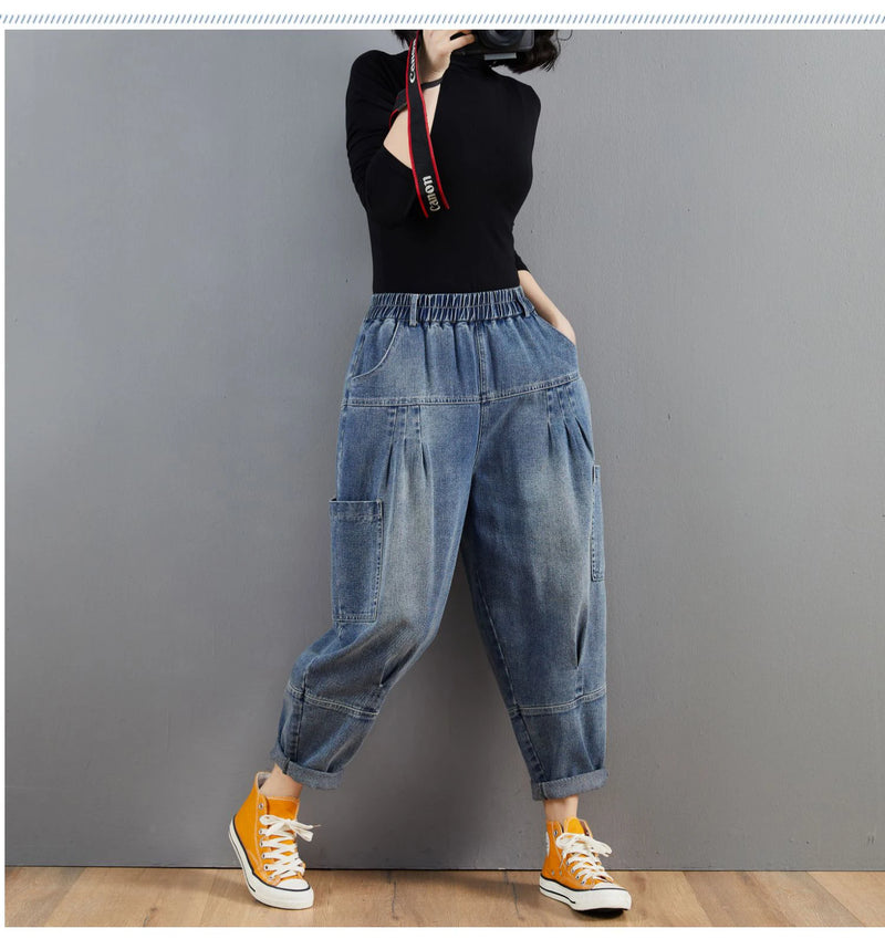 Oversized Washed Denim Harem Pants