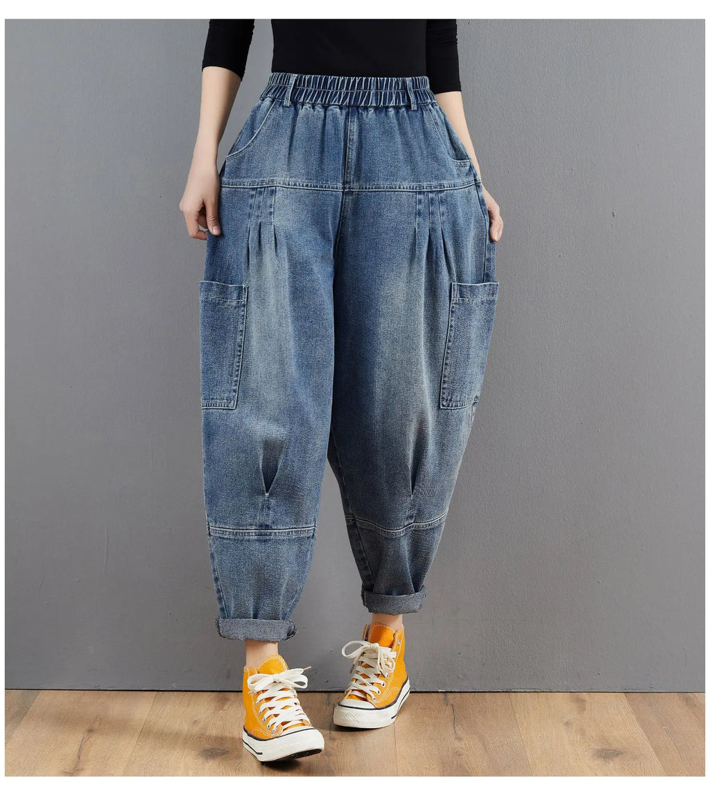 Oversized Washed Denim Harem Pants