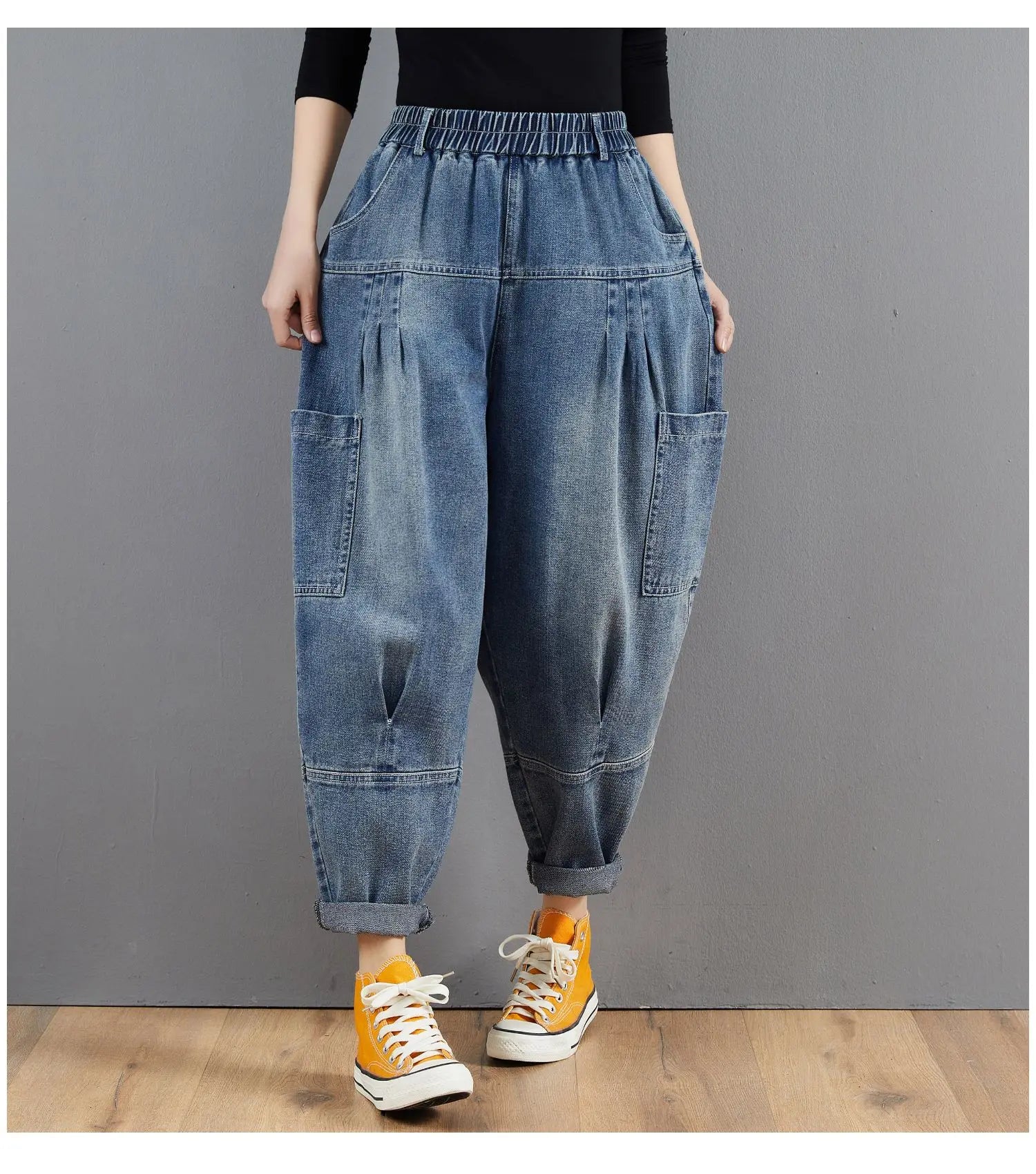Oversized Washed Denim Harem Pants